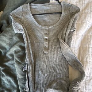 Buck Mason Light Gray Ribbed Knit Top